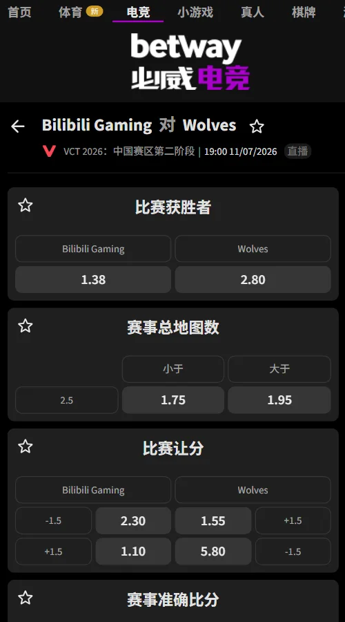 BLG vs WOL - VCT CN2026第二阶段赔率信息必威(Betway)提供