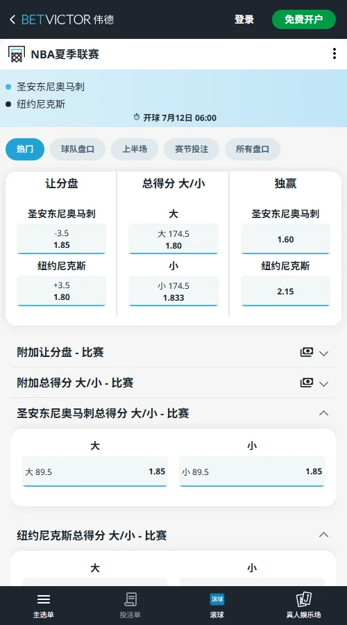 马刺vs尼克斯-NBA夏季联赛博彩赔率和盘口信息-伟德(betvictor)提供