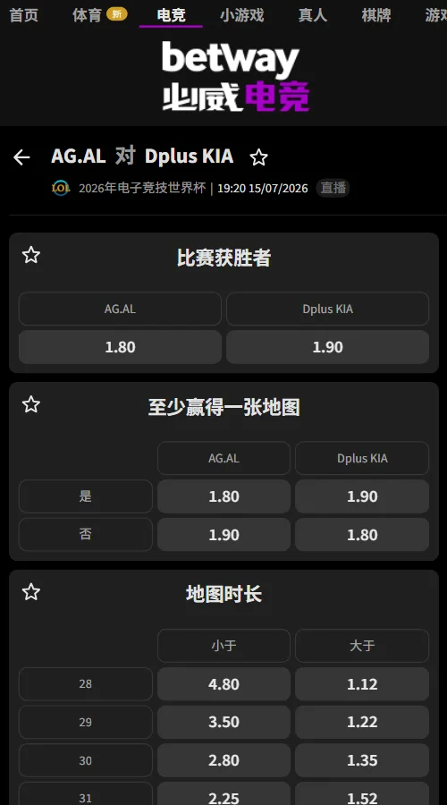 DK vs AL - 英雄联盟EWC赔率盘口(必威Betway)