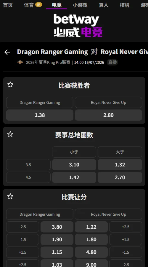 佛山DRG vs 上海RNG.M-王者荣耀KPL夏季赛赔率信息必威(Betway)提供