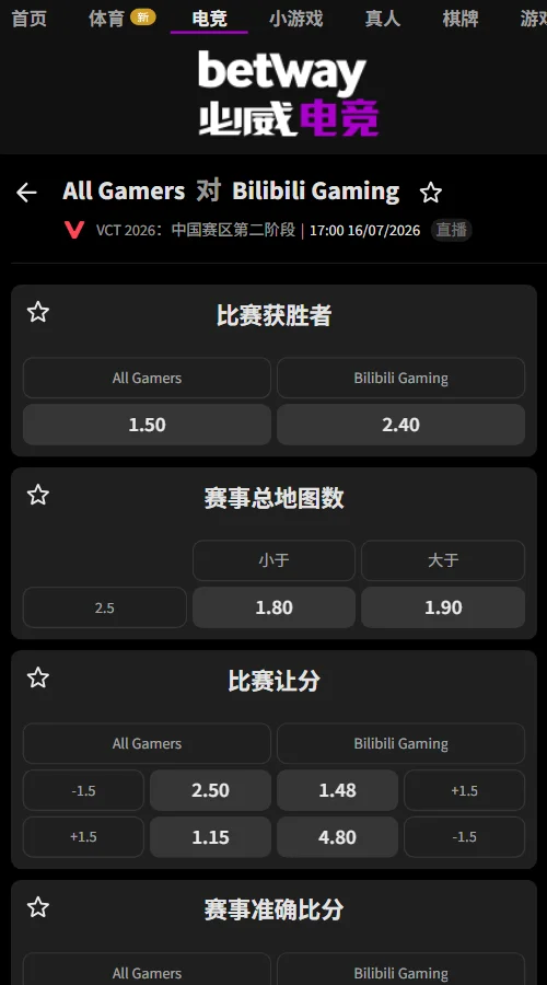 AG vs BLG - VCT CN2026第二阶段赔率信息必威(Betway)提供