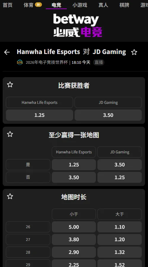 HLE vs JDG - 英雄联盟EWC赔率盘口(必威Betway)