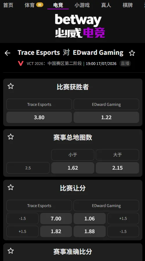 TE vs EDG - VCT CN2026第二阶段赔率信息必威(Betway)提供