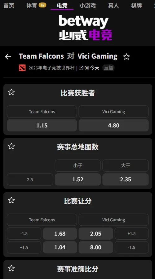 Falcons vs VG - EWC电竞世界杯DOTA2赔率盘口信息由必威(Betway)提供