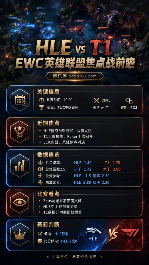 HLE vs T1 | 2026 EWC英雄联盟八强赛 | 19:00 | 赔率分析与赛前预测