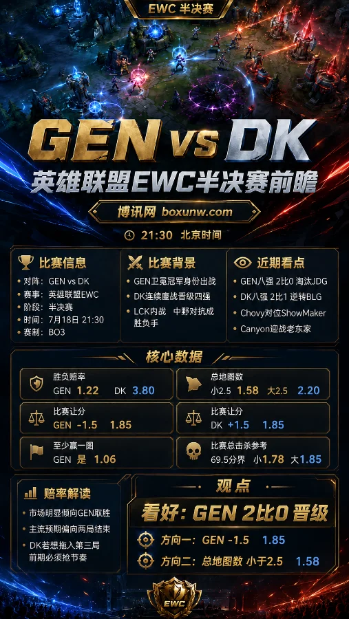 GEN vs DK | 英雄联盟EWC半决赛 | 21:30 | 卫冕冠军迎战LCK逆袭者