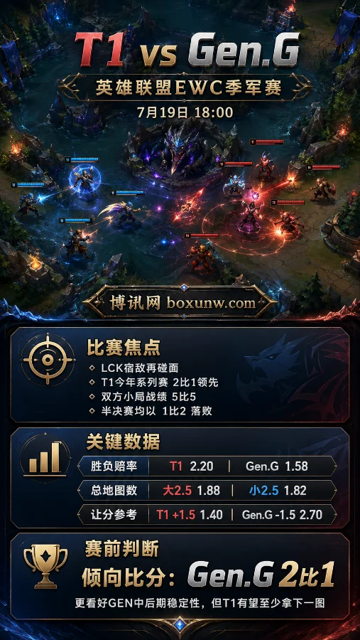 T1再战GEN|英雄联盟EWC季军赛|18点开战|赔率分析与预测
