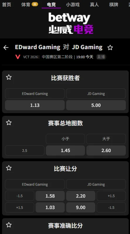 EDG vs JDG - VCT CN2026第二阶段赔率信息必威(Betway)提供