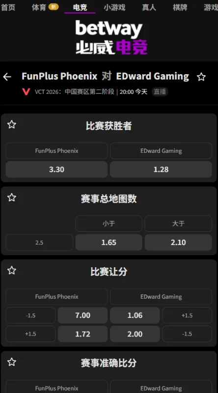 FPX vs EDG - VCT CN2026第二阶段赔率信息必威(Betway)提供