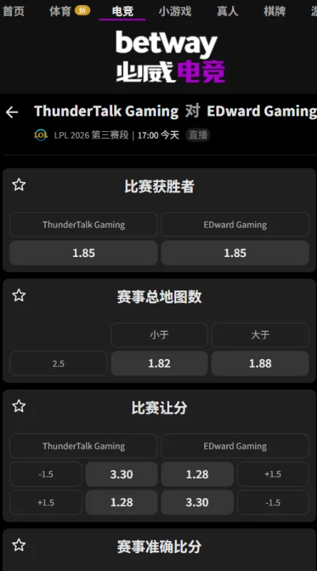 TT vs EDG - 英雄联盟LPL赔率盘口(必威Betway)