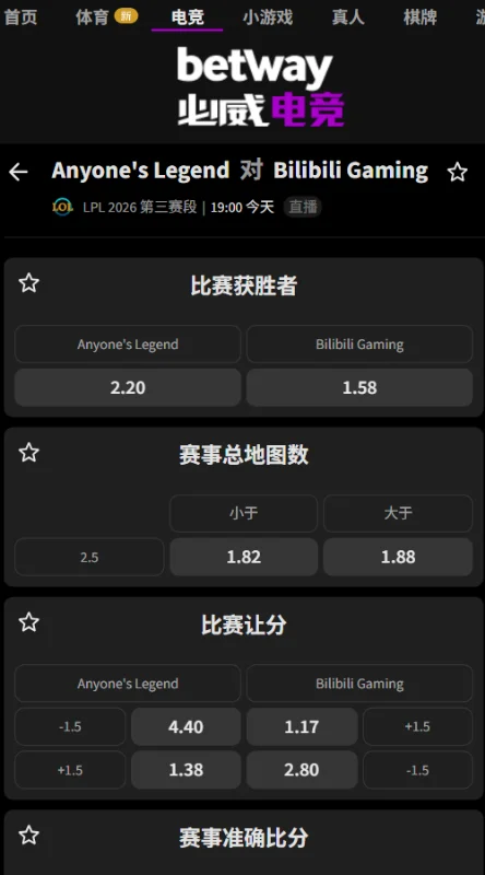 AL vs BLG - 英雄联盟LPL赔率盘口(必威Betway)