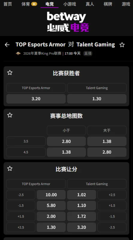 长沙TES.A vs 广州TTG - 2026王者荣耀KPL夏季赛赔率盘口信息必威(Betway)提供