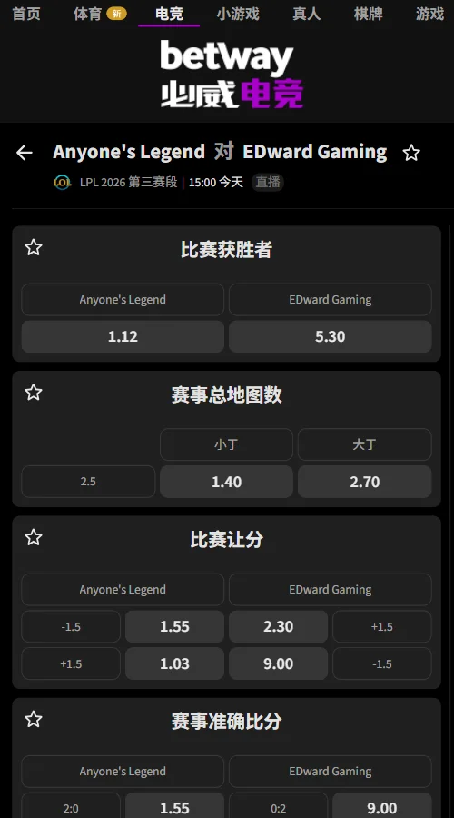 AL vs EDG - 英雄联盟LPL赔率盘口(必威Betway)