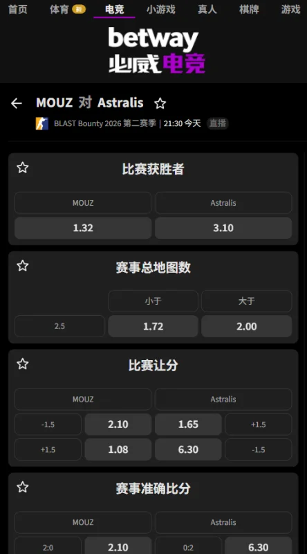 MOUZ vs Astralis - BLAST赏金赛S2赔率必威(Betway)提供