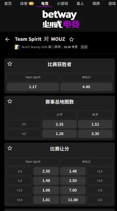 Spirit vs MOUZ - BLAST赏金赛S2赔率必威(Betway)提供