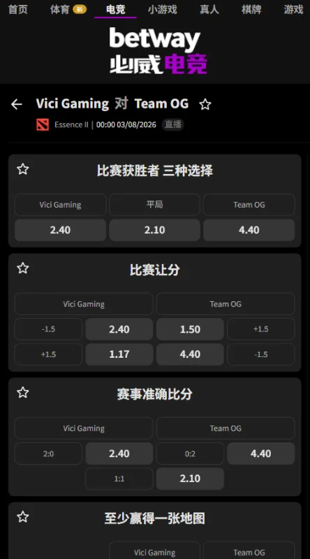 VG vs OG - 1win Essence II 赔率盘口信息由必威(Betway)提供