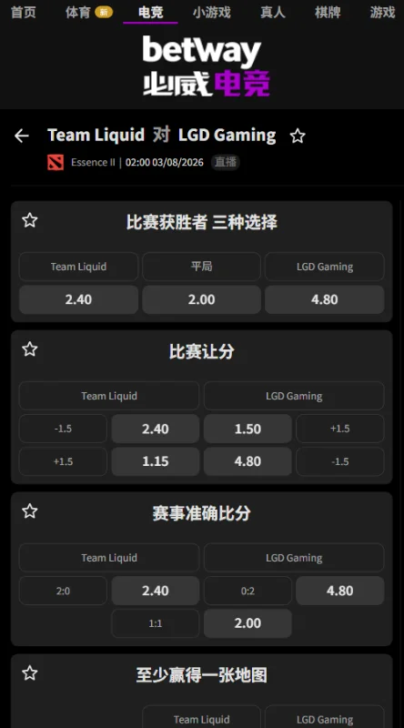 Liquid vs LGD - 1win Essence II赔率盘口信息由必威(Betway)提供