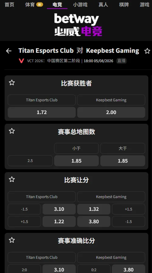 TEC vs KBG - VCT CN2026第二阶段赔率信息必威(Betway)提供