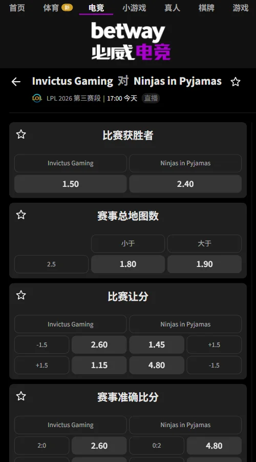 IG vs NIP - 英雄联盟LPL赔率盘口(必威Betway)