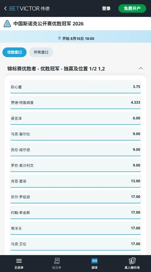 斯诺克中国公开赛 - 赔率和盘口信息-伟德(betvictor)提供