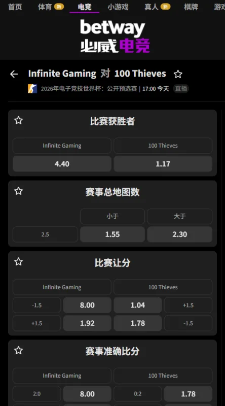 INFINITE vs 100T - EWC CS2预选赛赔率必威(Betway)提供