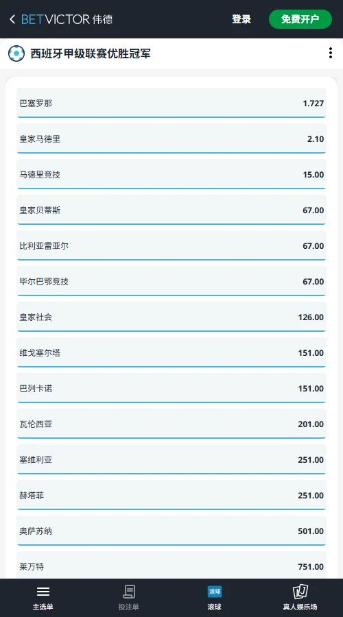 2026/27赛季西甲赔率-伟德(BetVictor)提供