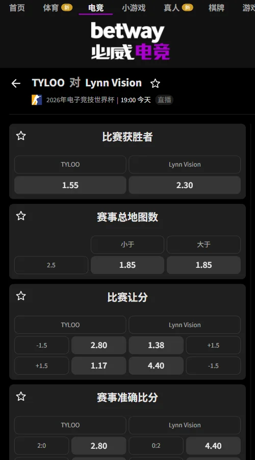 TYLOO vs Lynn - EWC CS2电竞世俱杯赔率必威(Betway)提供