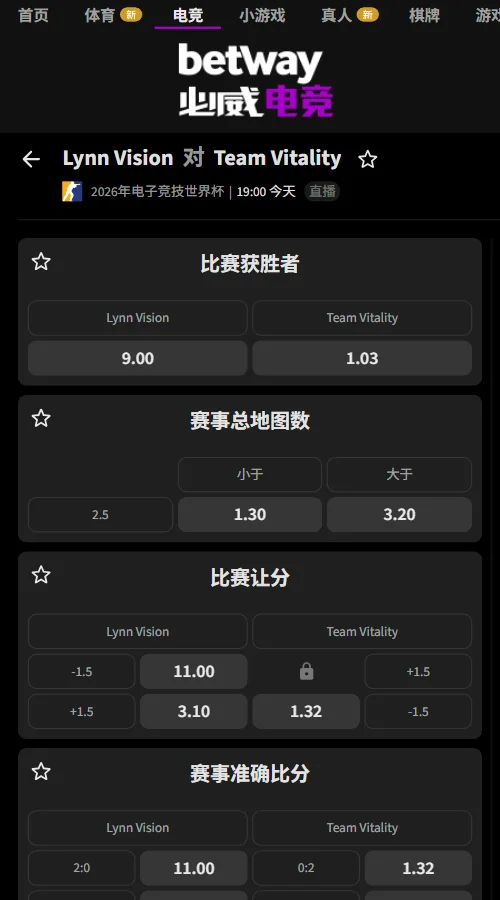 Lynn vs Vitality - EWC CS2电竞世俱杯赔率必威(Betway)提供