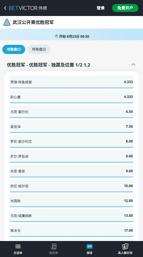 2026斯诺克武汉公开赛赔率和盘口信息-伟德(betvictor)提供
