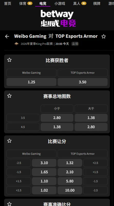 北京WB vs 长沙TES.A - 2026王者荣耀KPL赔率必威(Betway)提供