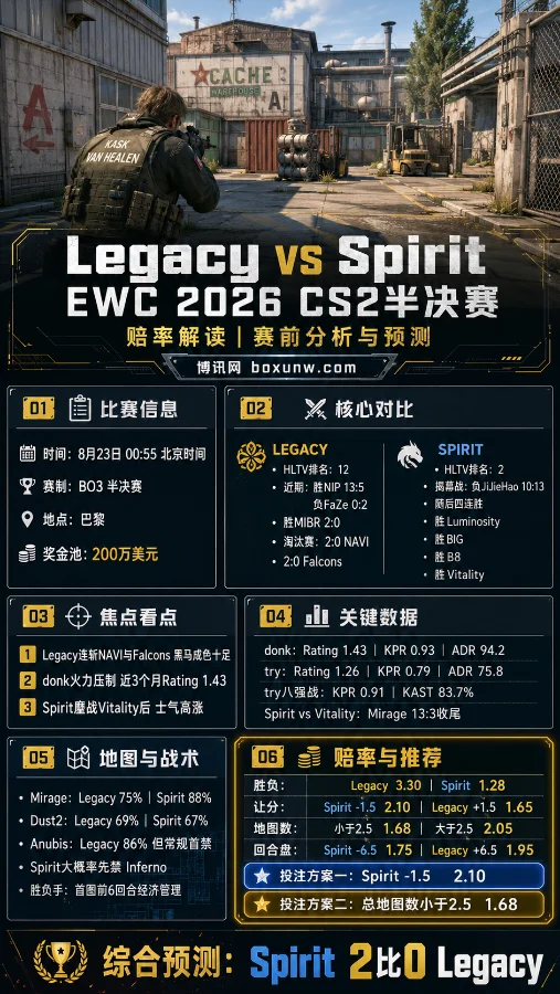 Legacy vs Spirit | EWC CS2半决赛 | 赔率解读 | 赛前分析与预测