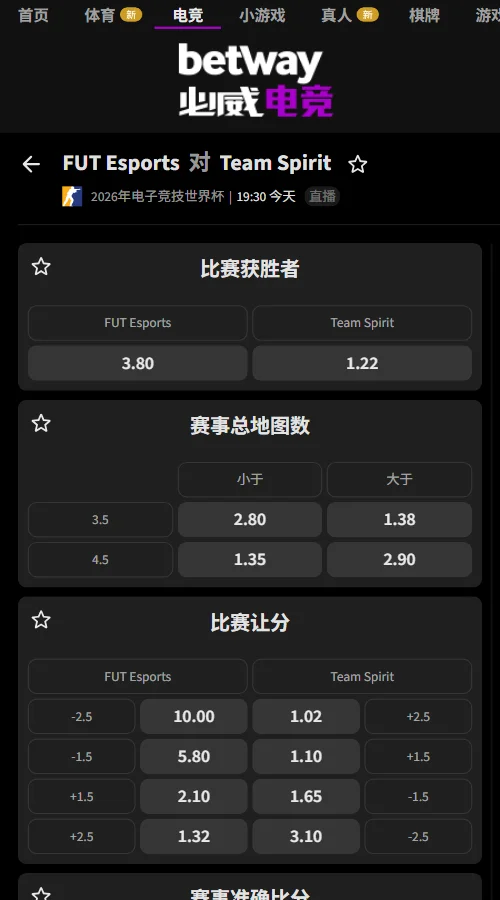 2026 EWC CS2总决赛赔率必威(Betway)提供