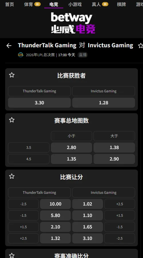 TT vs IG - 英雄联盟LPL赔率盘口(必威Betway)