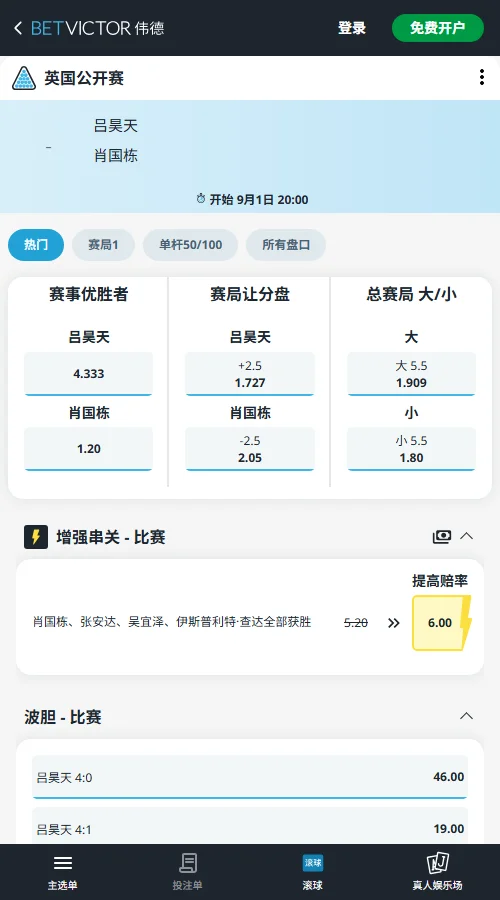 吕昊天 vs 肖国栋-斯诺克英国公开赛赔率-伟德(betvictor)提供