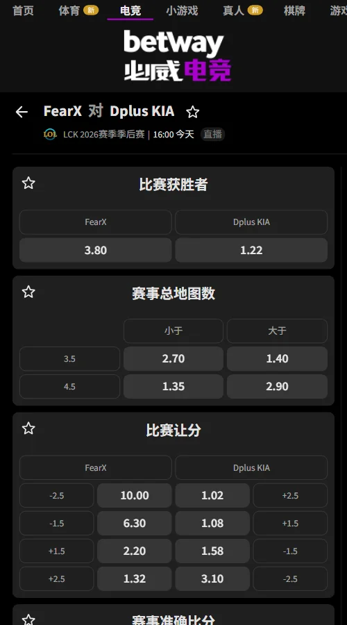 BFX vs DK - 2026英雄联盟LCK赔率-必威(Betway)提供