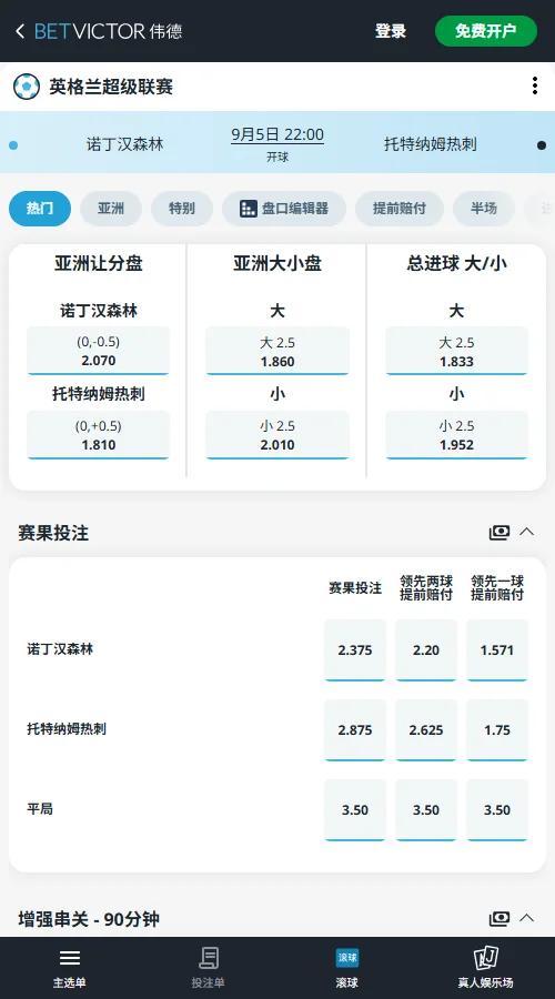 诺丁汉森林vs热刺,英超赔率-伟德(BetVictor)提供