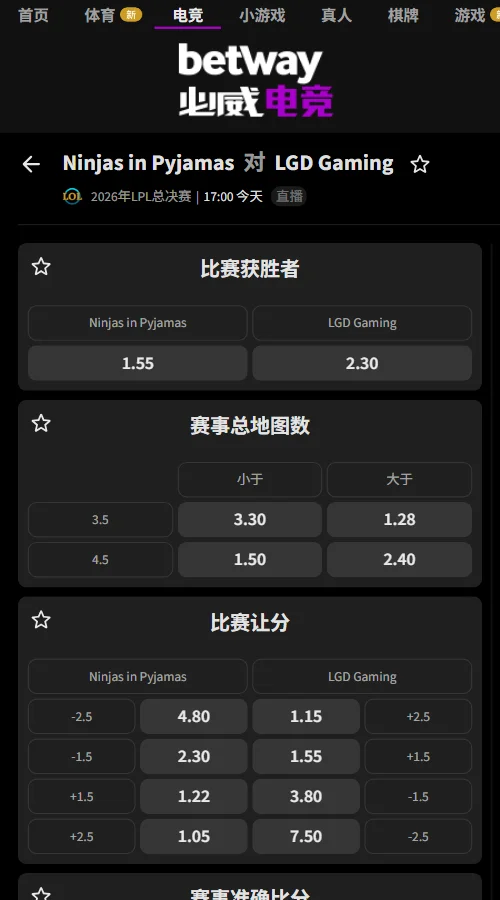 NIP vs LGD - 英雄联盟LPL赔率盘口(必威Betway)