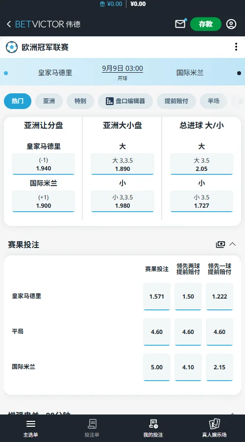 皇马vs国际米兰,欧冠赔率盘口(伟德BetVictor)